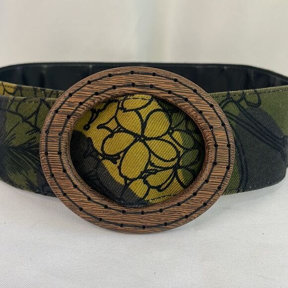 Miu Miu Olive Fabric Print With Wood Buckle Belt - Picture 2 of 5